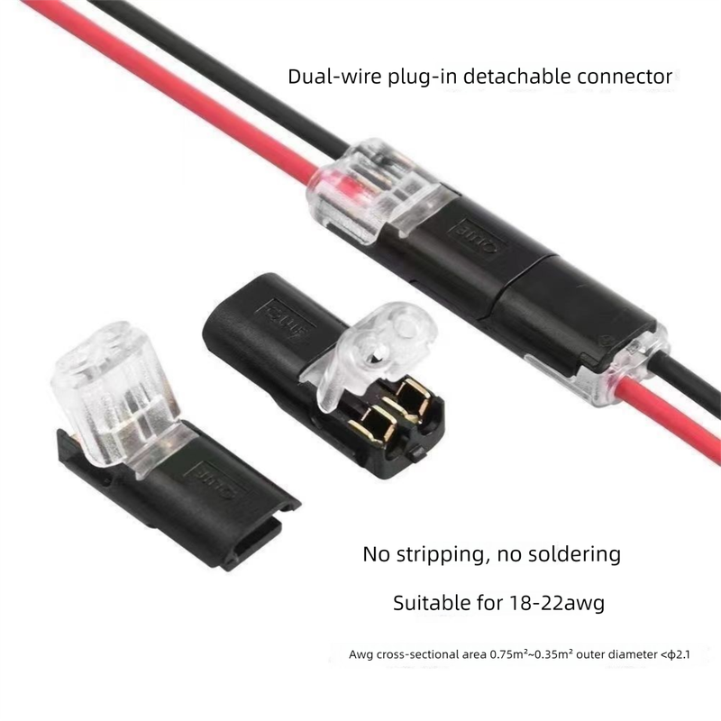 Lötfreier, abisolierungsfreier Schnellanschluss für D2-LED-Stifte mit Verriegelung, 2-poliges Stromkabel_voghion.com