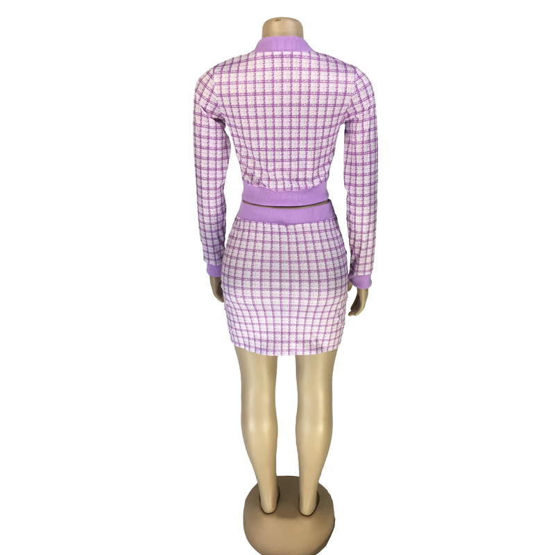 Abito da donna in due pezzi a maniche lunghe filettato stampato stampato alla moda in stile piccolo profumo_voghion.com
