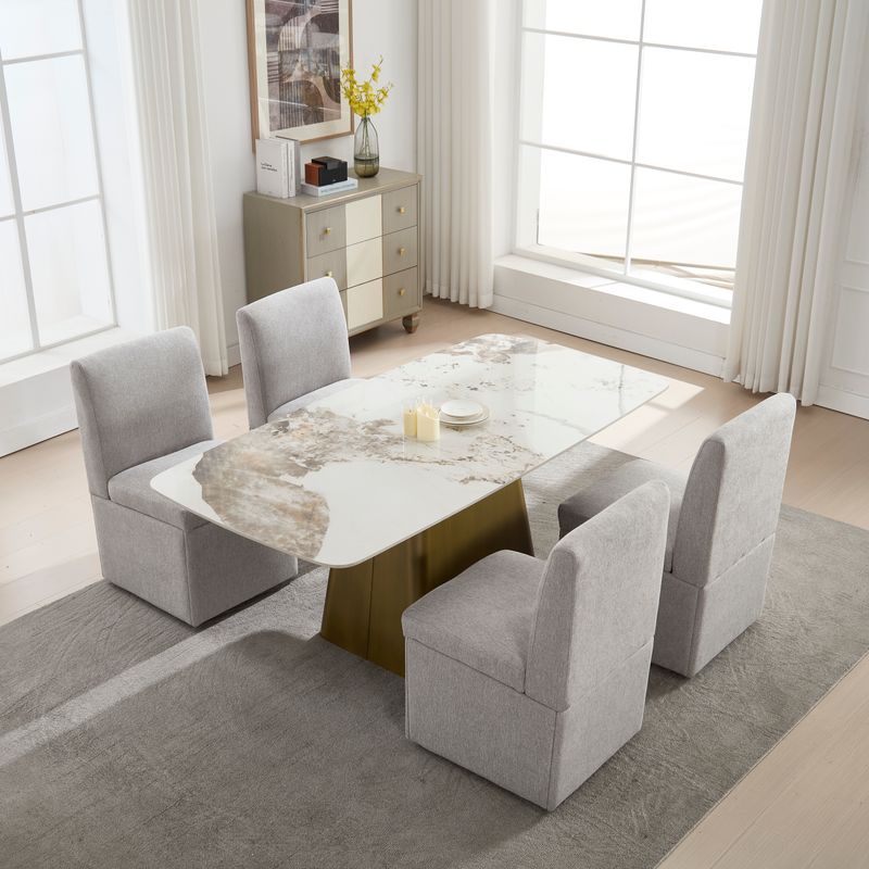 Esszimmerstühle 2er Set Drehstühle Mit Rollen, Weiß Light Grey Leinen_voghion.com