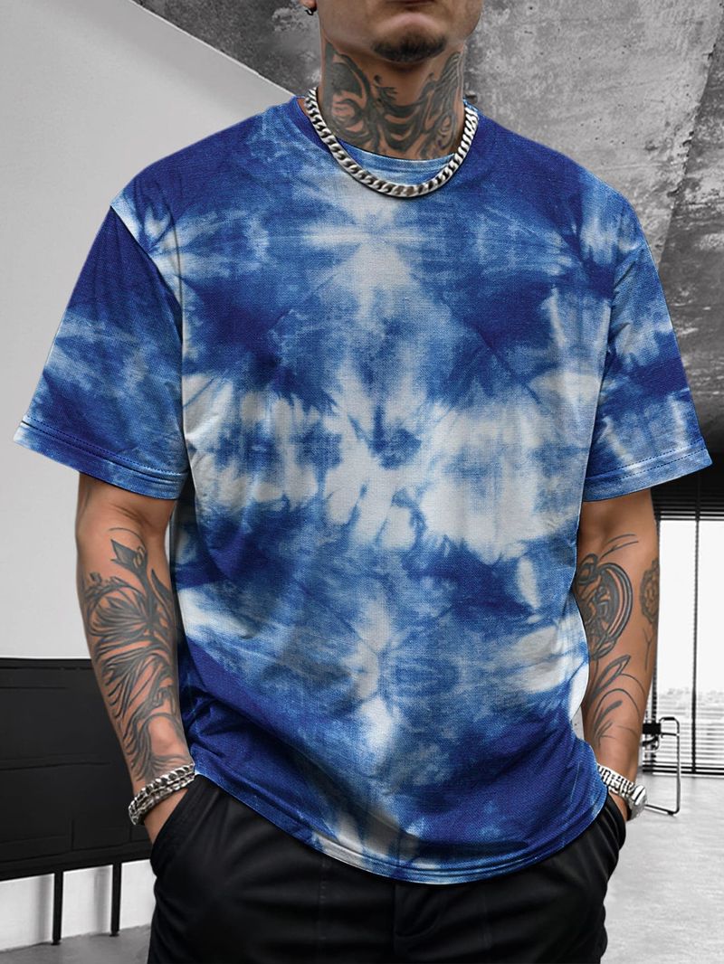 Camicia a maniche corte comoda e versatile da uomo, con stampa tie-dye, graffiti hip-hop e moda artistica estiva_voghion.com