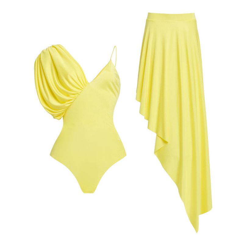 Maillot de bain une pièce sexy de couleur unie pour femmes, jupe conservatrice moulante, jupe de natation pour les vacances aux sources chaudes, nouvelle collection 2024_voghion.com