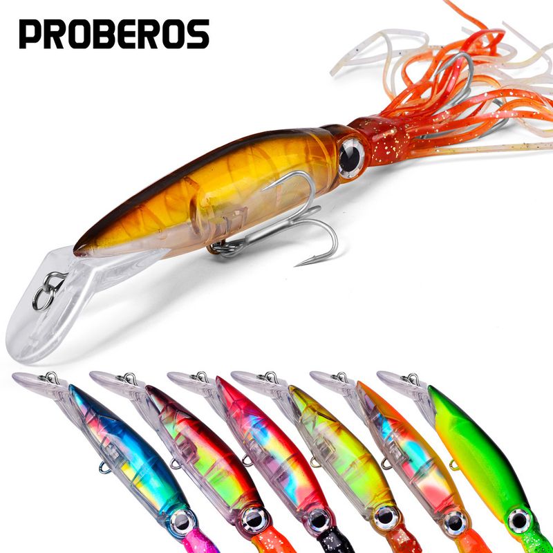 Esca artificiale in plastica da 14 cm con calamaro baffi, esca dura da pesca in mare da 40 g DW32_voghion.com