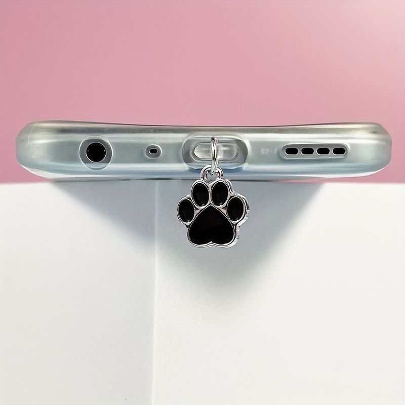 Telefono con zampa nera in metallo, ciondolo antipolvere con gatto bianco, spina di ricarica di tipo C per Android_voghion.com
