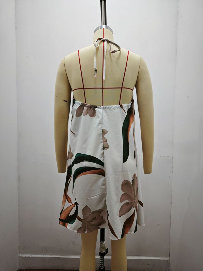2025 Summer Printed Shoulder Hanging Neck Strap Loose Women's Dress For Women_voghion.com