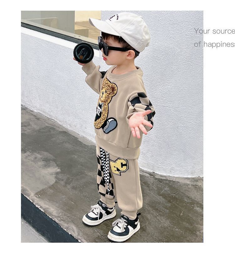 Ensemble deux pièces pour garçon, printemps et automne, manches longues, nouveau style, dessin animé, joli vêtement de ville, pull pour enfant, costume deux pièces pour bébé, 2025_voghion.com