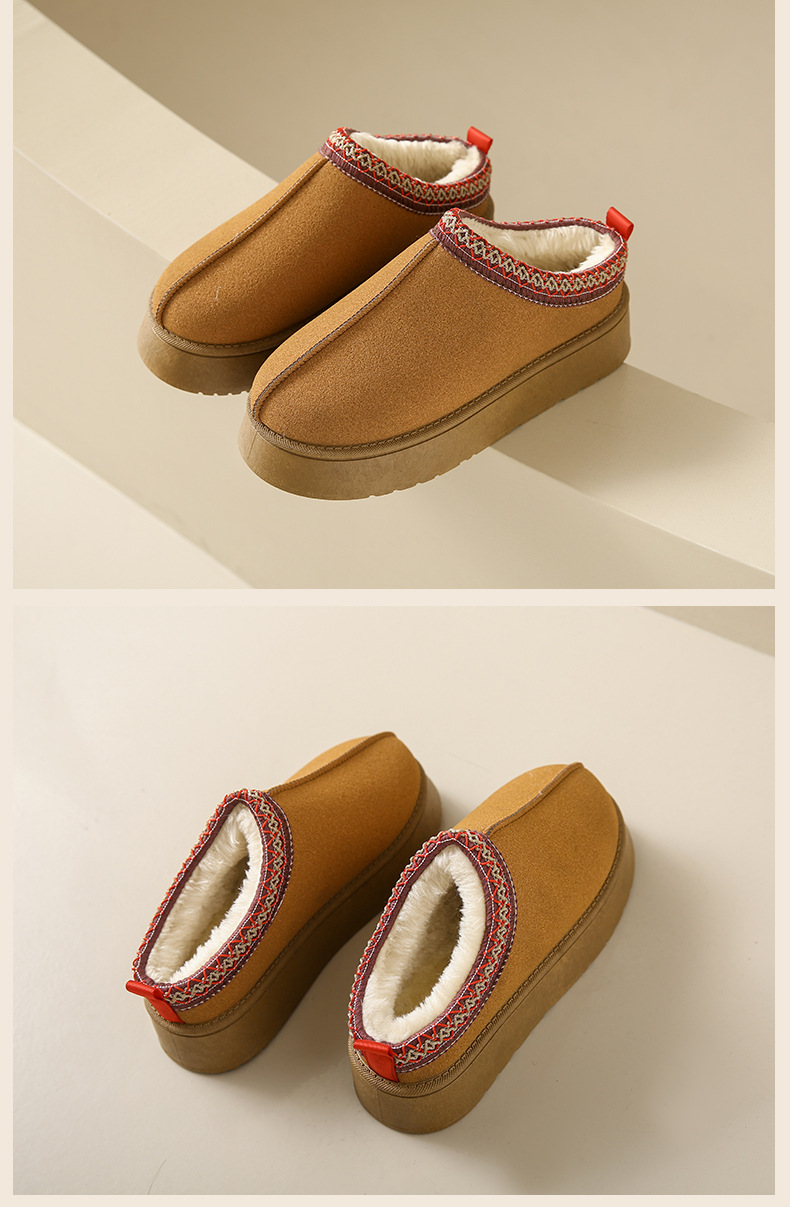European and American women's shoes snow boots women's winter new fashion integrated Baotou slippers muffin thick bottom fur cotton shoes women_voghion.com