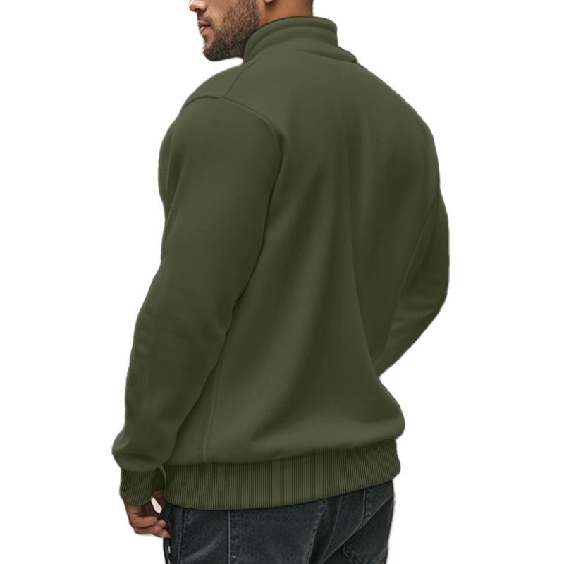 Herbst und Winter Neue Herren Sweatshirt Casual Reißverschluss Stehkragen Plus Samt Einfarbig Herrenjacke_voghion.com