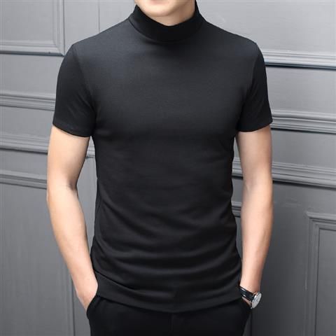 T-shirt d'été à manches courtes et col montant pour homme, coupe ajustée, couleur unie, tendance_voghion.com