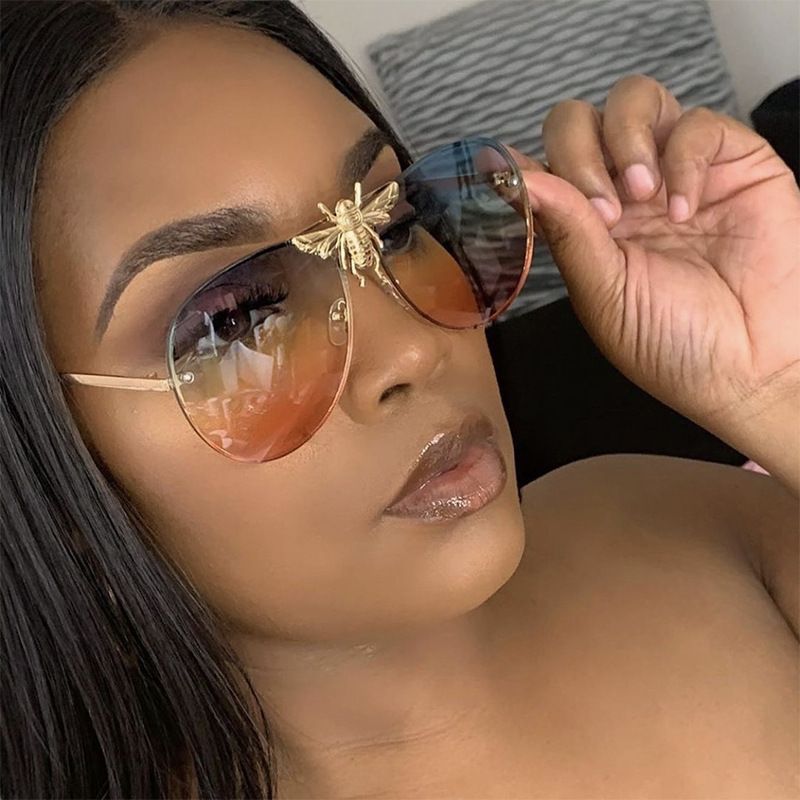 New Wind Bee Frog Fashion Metal Large Frame Internet Celebrity Same Style Sunglasses_voghion.com