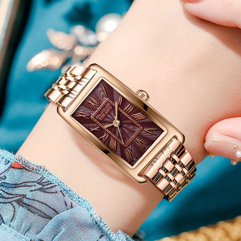 Mados tiesioginės transliacijos išpardavimas, plieninis dirželis, romėniško masto madingas laikrodis, kvadratinis moteriškas kvarcinis laikrodis_voghion.com