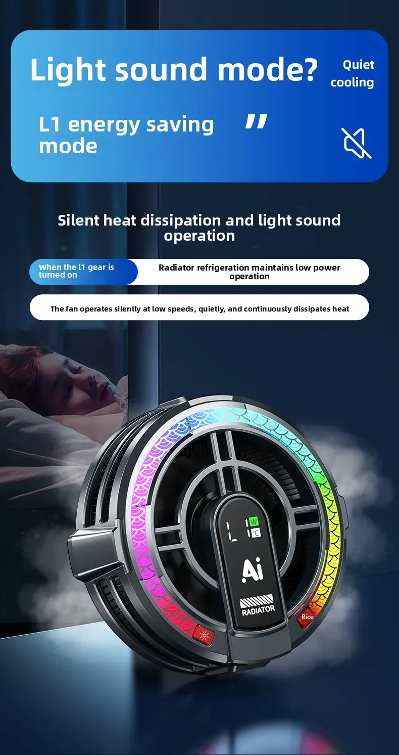Big Tablet Cooler For IPad, Cooling Fan With AI Smart Temperature Control, 4 Levels RGB Adjustable, Magnetic & Removable_voghion.com