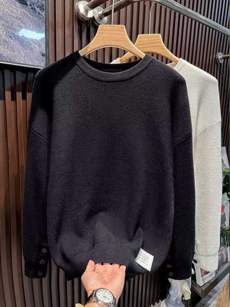 Herrenbekleidung Herbst und Winter Neue Knöpfe Langarmpullover Herren Einfarbiges Innenhemd Warmer Trend_voghion.com