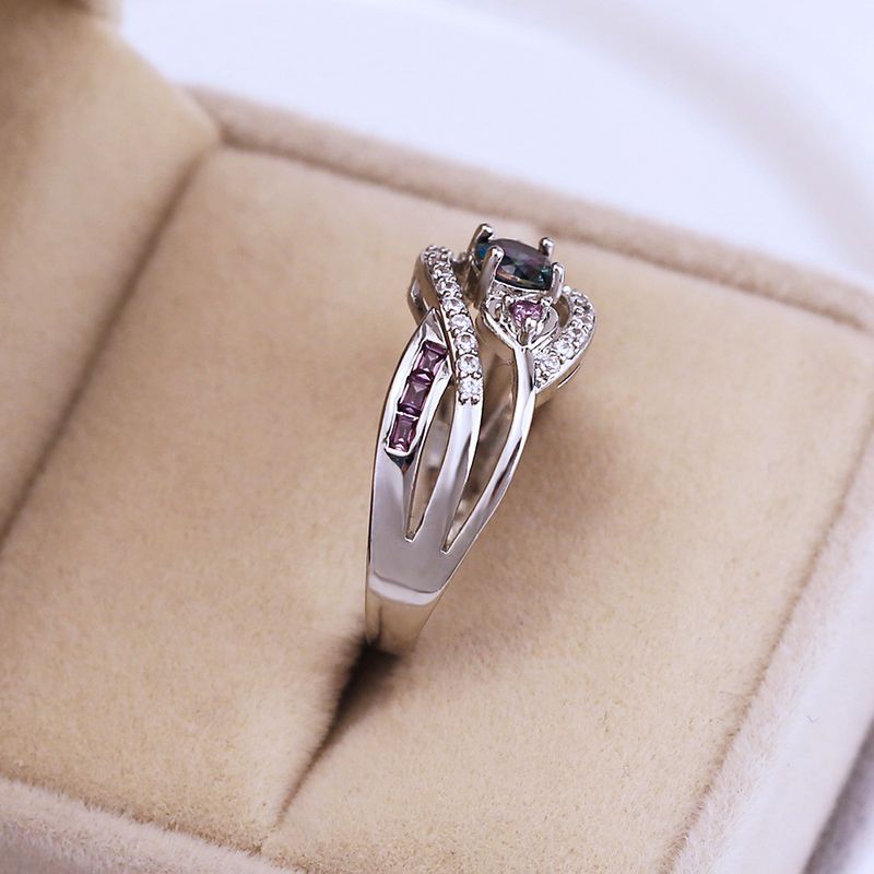 Cao Shi Häerzfërmegen Amethystring Faarf Zirkon platéiert Wäissgold a Sëlwerring Handschmuck_voghion.com