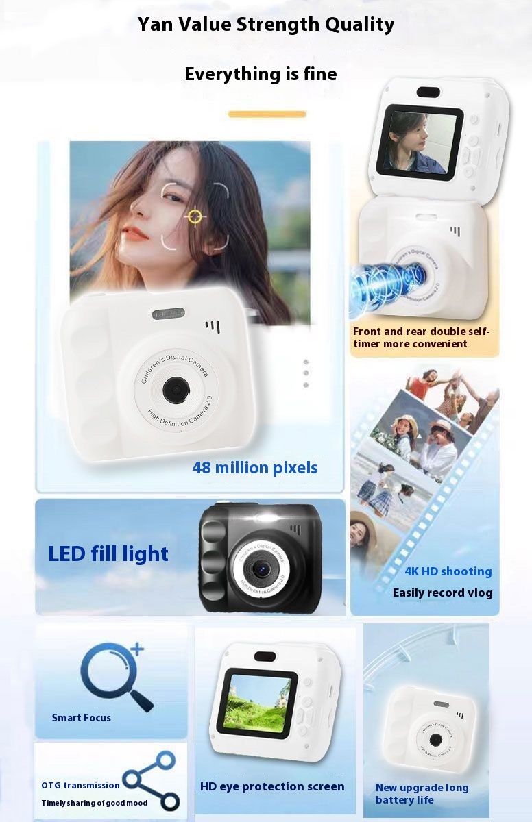 Xiaomi Youpin HD Cute Dual Digital Polaroid Student Campus Puede tomar fotografías y transferirlas a la cámara móvil_voghion.com