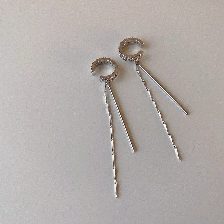 Crystal Tassel Silver Color Non-Piercing Cuff Ear Clip Earring For Women Shiny Rhinestone Chain Cartilage Piercing Jewelry_voghion.com
