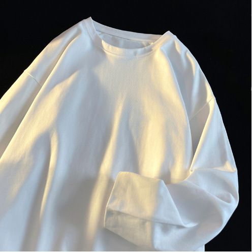 Drei nadel ~ 320g reine baumwolle Amerikanischen stil kleine ausschnitt langarm T-shirt für männer frauen innere hoodies mit_voghion.com