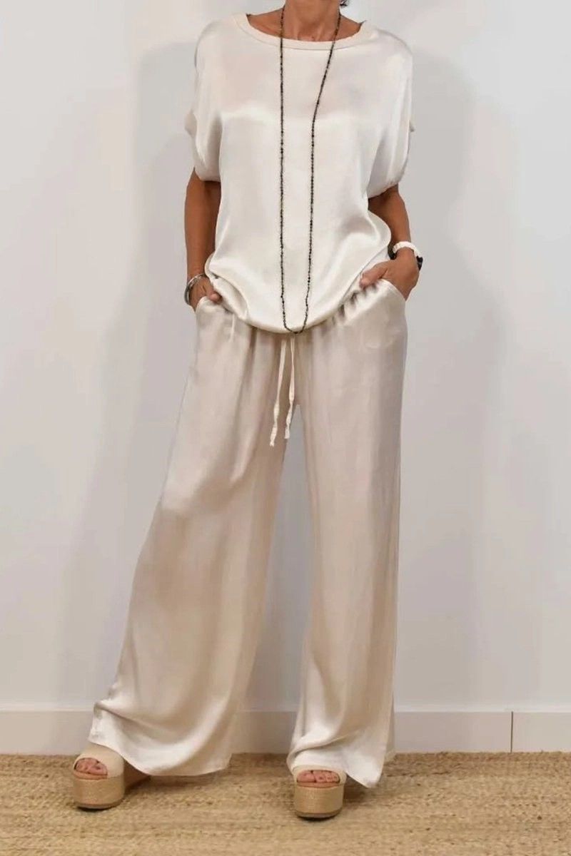 Ropa de mujer Primavera y verano Nueva camisa suelta Pantalones anchos Traje casual_voghion.com