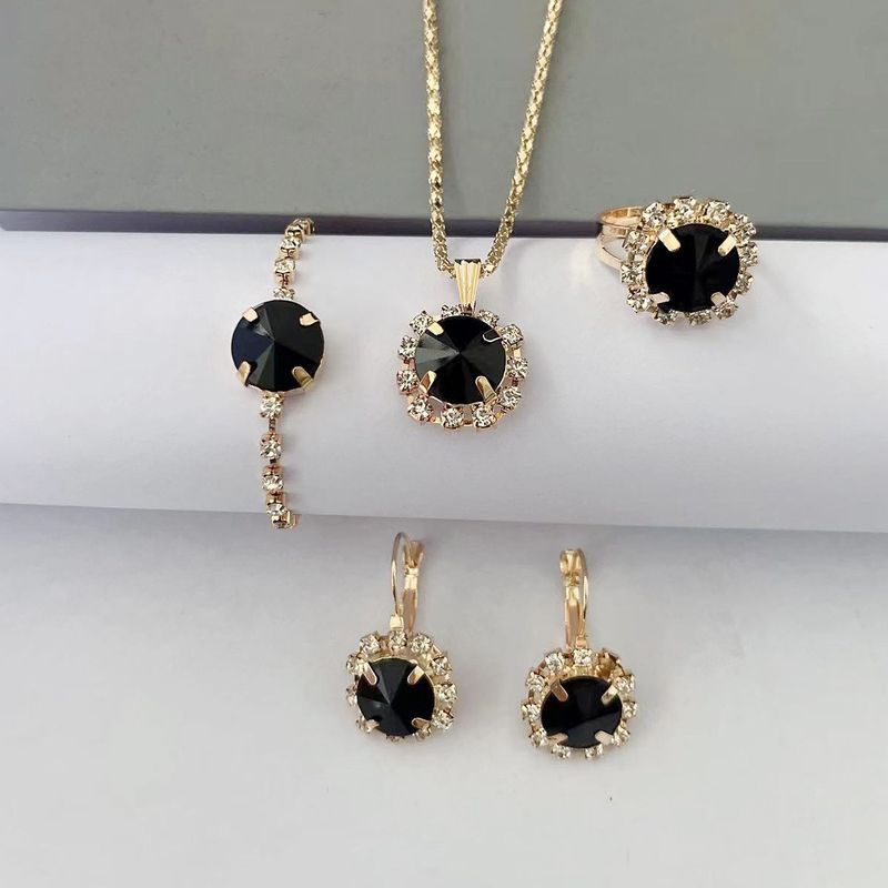 Collana rotonda di cristallo alla moda, bracciale, orecchini, anello, set di accessori da sposa, catena con artiglio di pietra preziosa_voghion.com