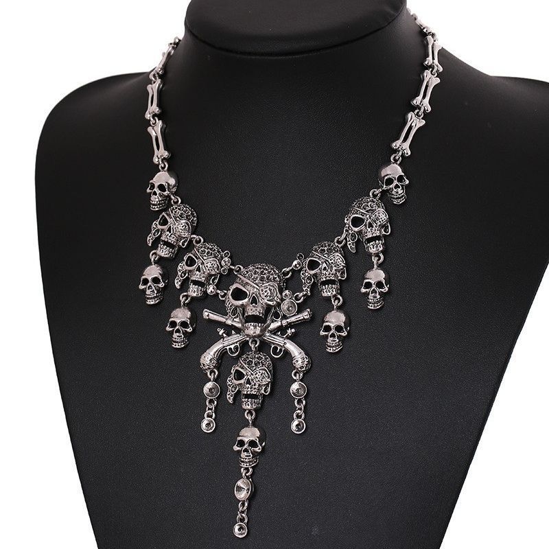 Halloween Exaggerated Skull Personalized Ghost Head Tassel Necklace Pendant_voghion.com