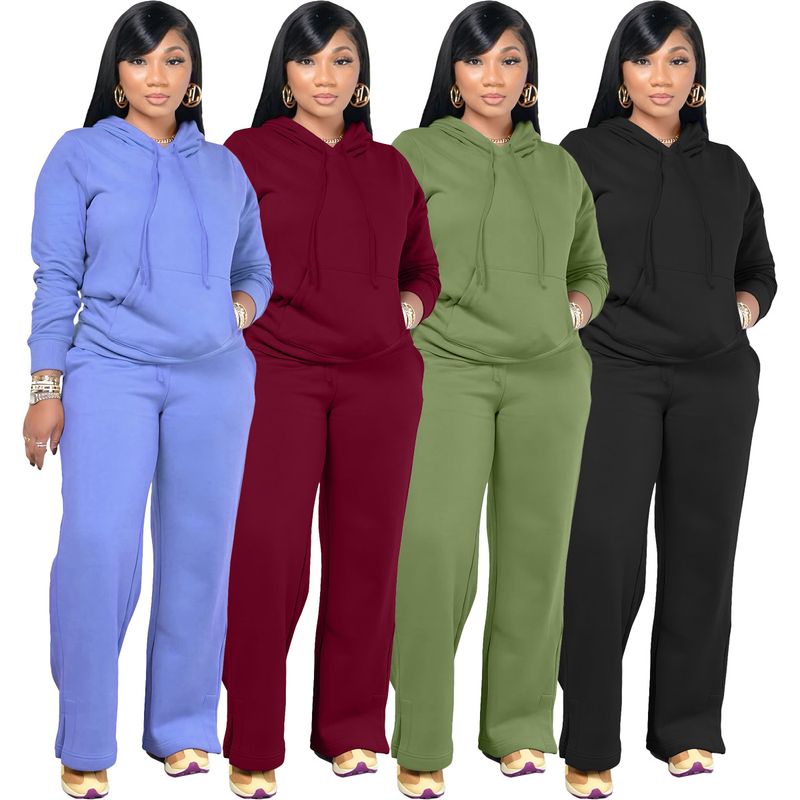 Ensemble sweat à capuche et jogging en polaire pour femme - Tenue d'hiver chaude deux pièces pour le travail et les loisirs (noir, bordeaux, vert kaki, lavande, S-XXL)_voghion.com