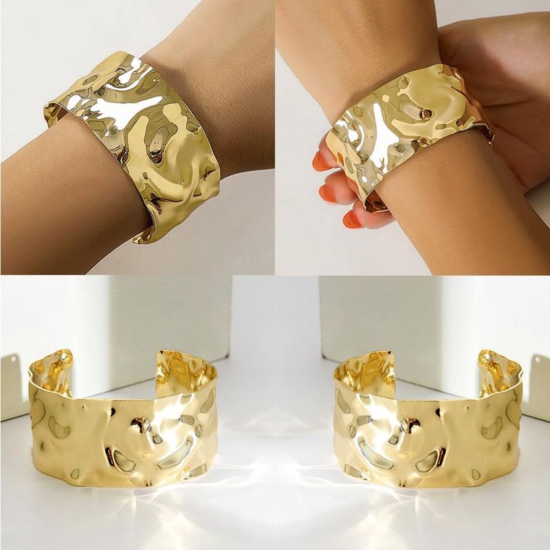 Set di 3 braccialetti rigidi color oro per donna, braccialetti rigidi minimalisti irregolari, braccialetti rigidi aperti e larghi, gioielli da polso_voghion.com
