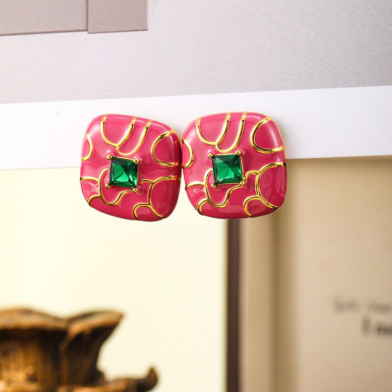 Qingdao jewelry geometric drop glaze inlaid with emerald antique earrings, high-end and niche earrings_voghion.com