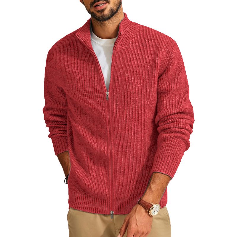 Men's Cardigan Pullover With Zipper, Casual Ripped Knitted Pullover For Men, Warm Winter Overwear, Autumn Leisure Pullover, Coats For Men_voghion.com