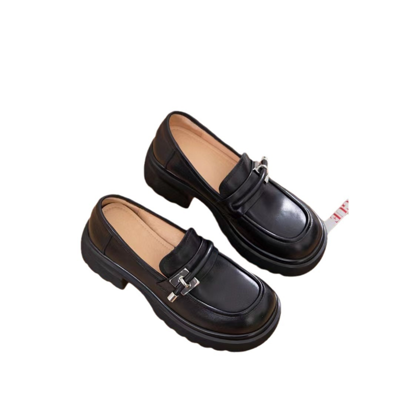 Britischer Stil, kleines Leder für Damen, 2024, neue oberste Schicht, Rindsleder-Absatz-Loafer, vielseitige Freizeitschuhe mit dicker Sohle_voghion.com