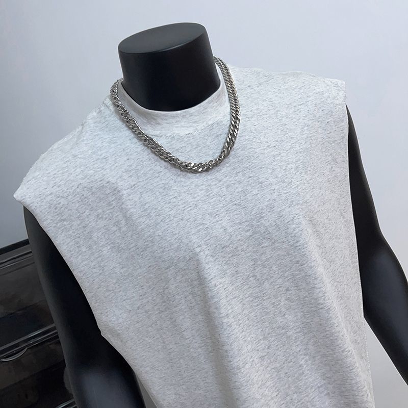 Pure Cotton Sports Solid Color Vest Men's Loose Summer Sleeveless American Style Short Tank Top_voghion.com