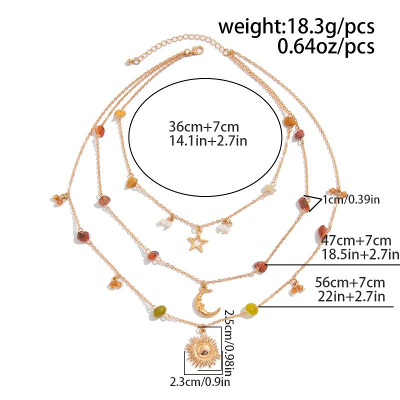 Set di collane a strati celestiali color oro per donna, collana con ciondolo sole, luna e stella con perline in pietra naturale, gioielli con dichiarazione di astrologia boho_voghion.com