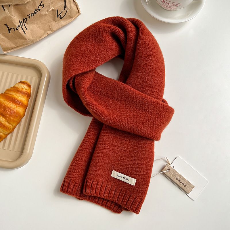 New Year Red Australian 100% Sheep Wool Scarf For Women Winter Solid Color Thickened Warm Protection Knitted Neck Warmer_voghion.com