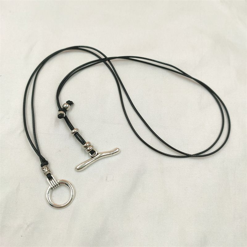 Ready Stock Gothic OT Schnalle Kette Bohemian Choker Doppel Leder Seil Kragen Einfache Strand Halskette_voghion.com