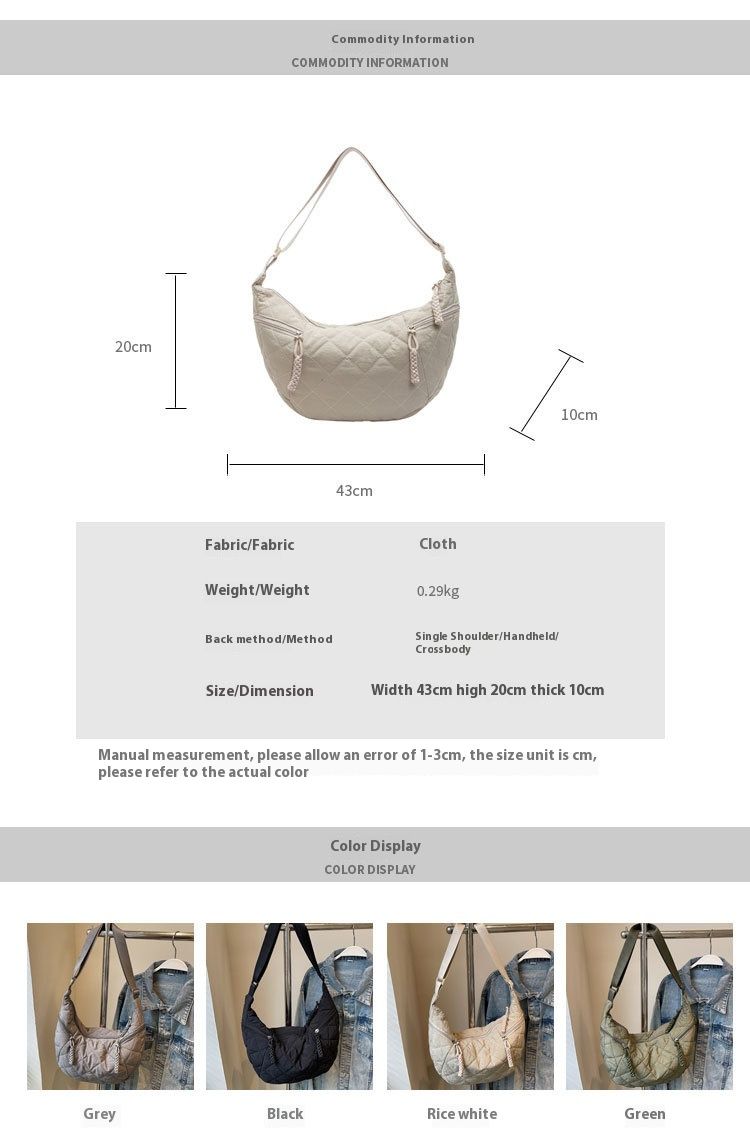 Women's high-end armpit autumn and winter new diamond grid down cotton jacket bag, student versatile single shoulder_voghion.com