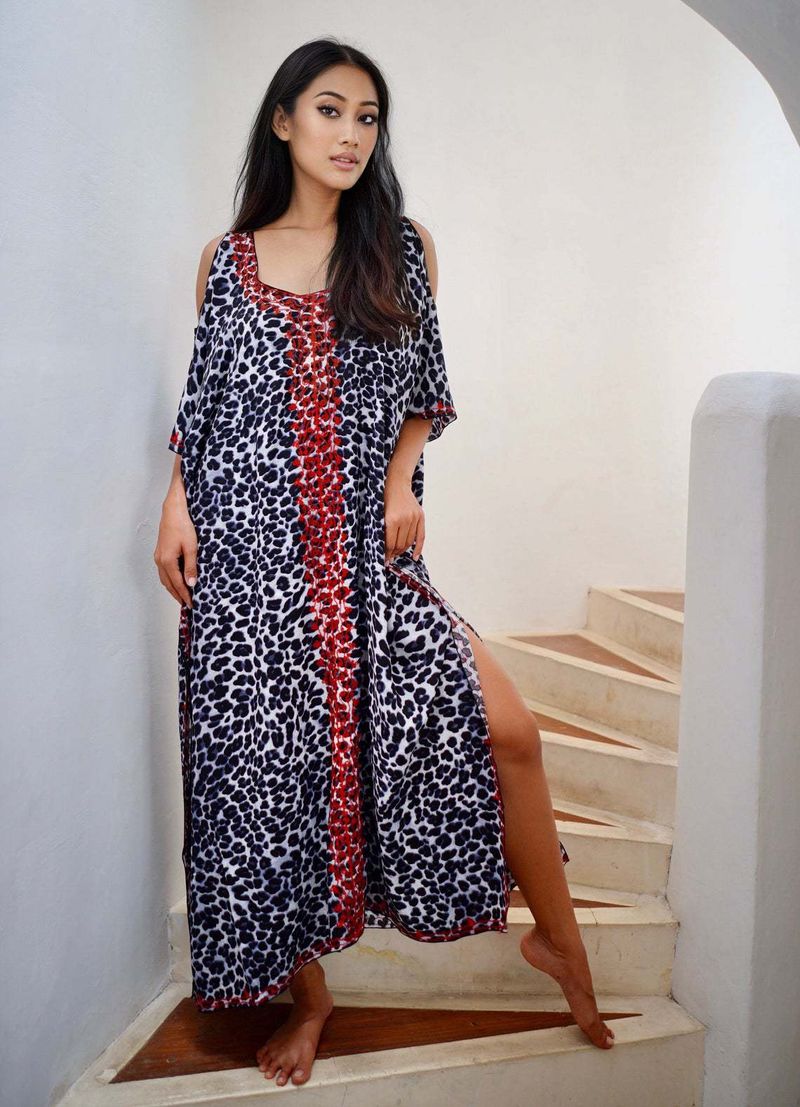 Damen-Strandkleid mit Leopardenmuster, schulterfrei, leichter Sonnenschutz, Bademode, Sarong für Urlaub und Poolparty_voghion.com