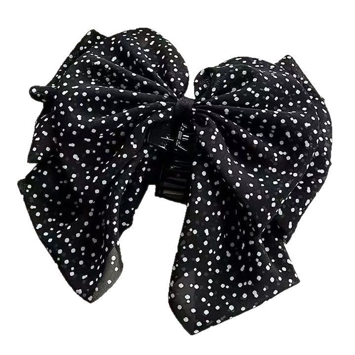 Korean Polka Dot Bow Claw-shaped High-end French Half-tied Ponytail Shell Hair Clips Ladies Hair Accessories_voghion.com