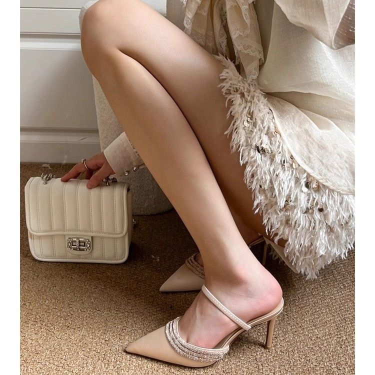 Plus Size Women's 41 To 42 Wide Fat Feet Summer New French Style Purple High Heels Pointed Shoes Closed Toe Mules_voghion.com