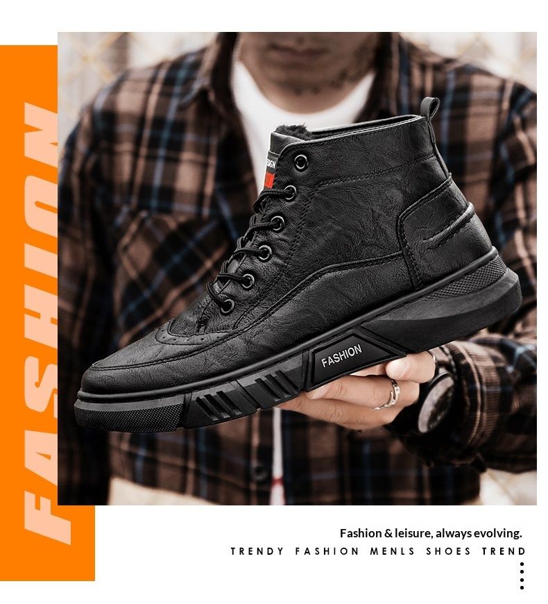 Bottes montantes chaudes Glide 2025 Hiver en coton avec doublure polaire, style business, en cuir, pour hommes._voghion.com