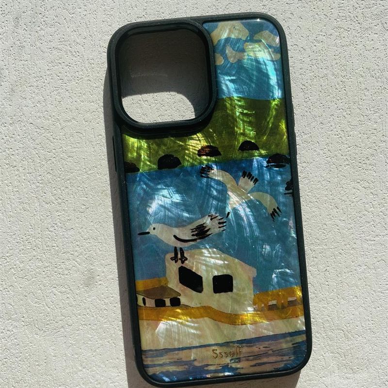 Unbeatable Quality Ssself Natural Fritillary Niche Applicable Mobile Shell For IPhone Phone Case 16Promax Sky Blue Feels Good Black Frame_voghion.com