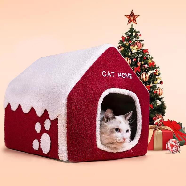 Letto per gatti inverno caldo quattro stagioni casa universale tipo villa letto chiuso casa letto invernale per cani forniture per animali domestici e gatti_voghion.com