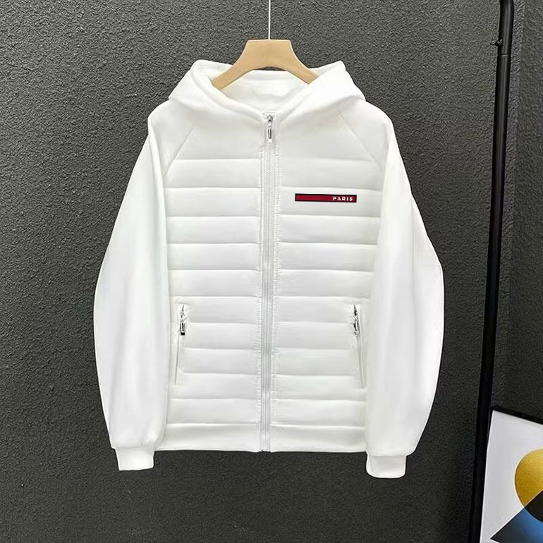 Herrenbekleidung Herrenmodemarke Daunenbaumwolle Paris Lange Jacke mit Buchstabendruck Modemarke Sweatshirt Kapuzenjacke_voghion.com