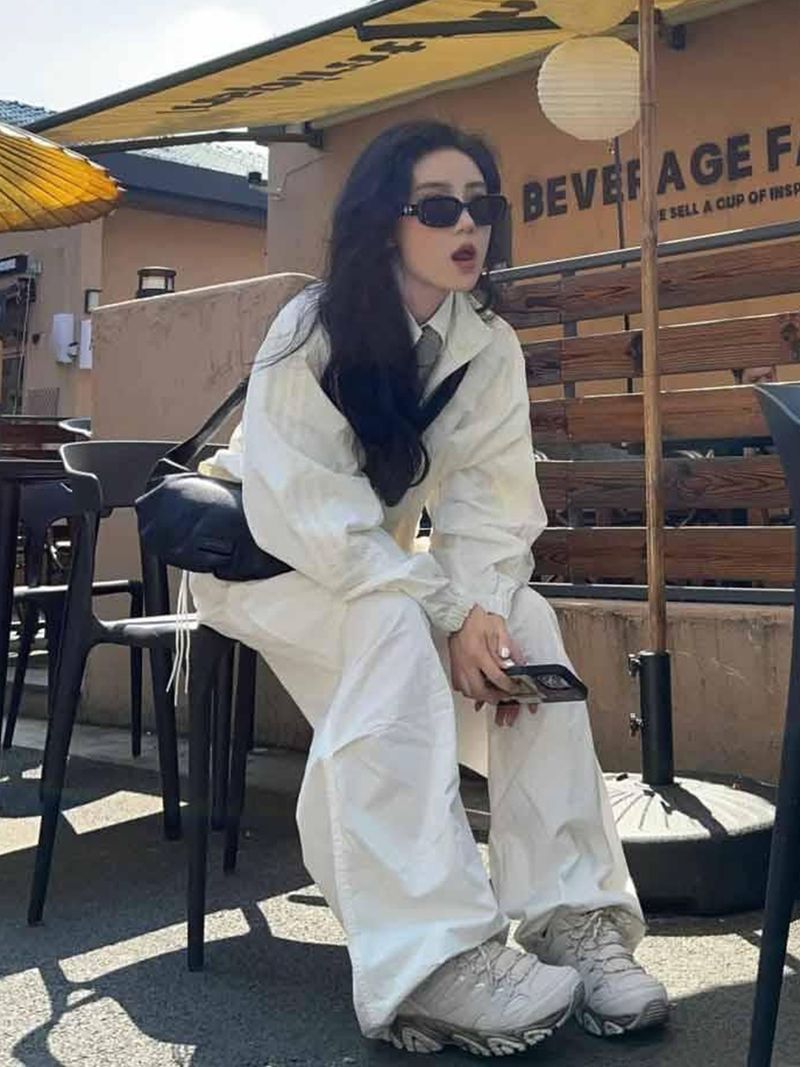 Ensemble deux pièces pour femme, tenue de travail décontractée, style sport, randonnée, course à pied, veste, pantalon large, automne 2025_voghion.com