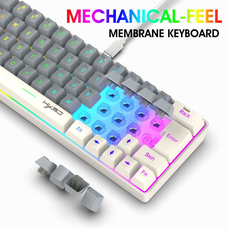 HXSJ new 63 wired film keyboard with dual color caps, RGB lighting, USB-C key cable separation_voghion.com