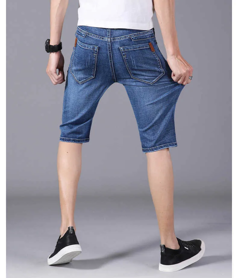 Herren Stretch Blue Denim für gute Qualität Baumwolle Casual dünne Shorts Neue Sommer Mann Straight Fit Knielange Jeans_voghion.com