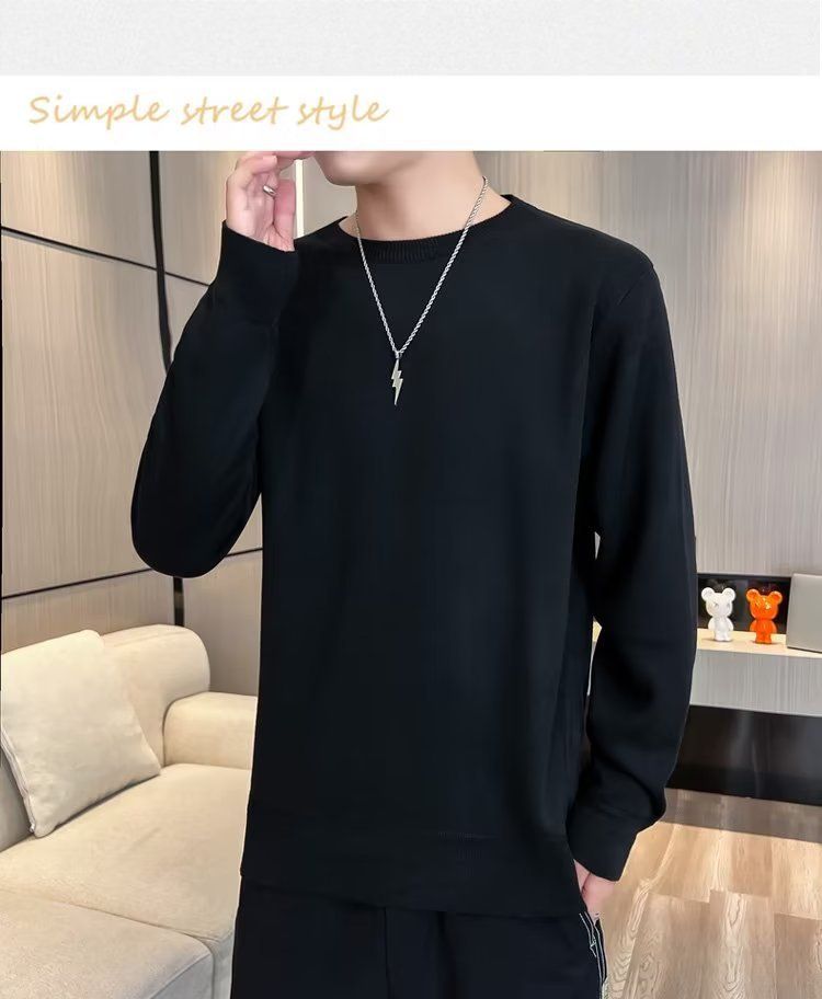 Męska odzież Jesienny sweter z okrągłym dekoltem męski 2024 nowy wielokolorowy podstawowy luźny cienki dzianinowy top uniwersalny jednolity kolor_voghion.com