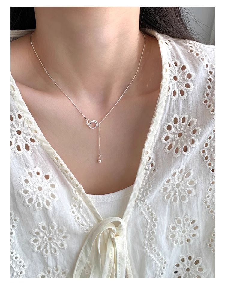 S Pure Silver Double Circle Tassel Necklace For Women, High-End Design, Non-Fading In Shower, Niche Style, Elegant And_voghion.com
