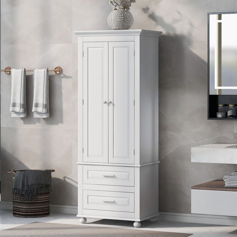 Tall Storage Cabinet With Two Drawers For Bathroom/Office_voghion.com