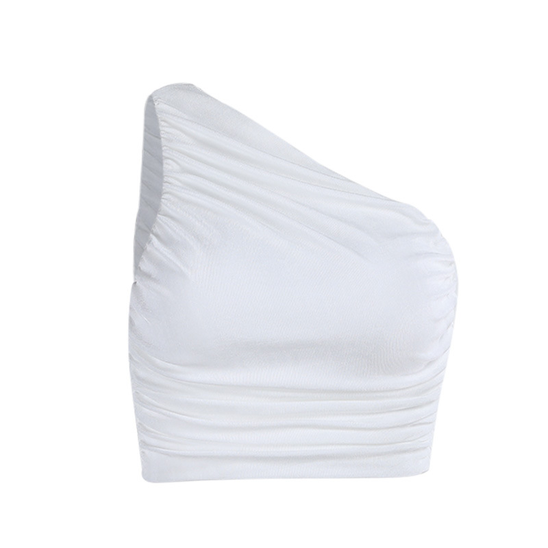 Corsetto monospalla plissettato sottile tinta unita da donna, sensibilità alla moda_voghion.com
