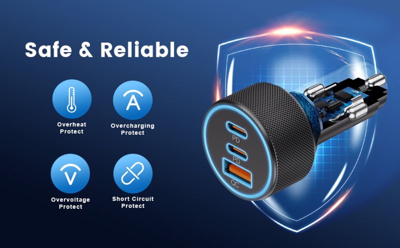 67W 3 portlu Ultra hızlı Tip C Araç Şarj Cihazı USB C Samsung Galaxy S25 S24 S23 S22 S21 Ultra A54 A53 A15, iPhone 16/15 Pro Max, Android, PD/QC Araç Adaptörü_voghion.com