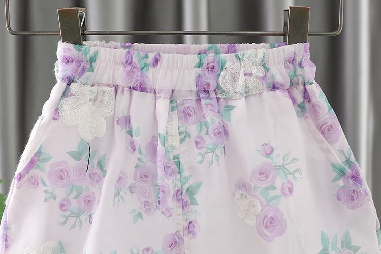 Mädchen Lila Rose Ärmelloses Puppe Hemd Kleid Kleines Mädchen kinder Baby Zwei Stück Set Sommer_voghion.com