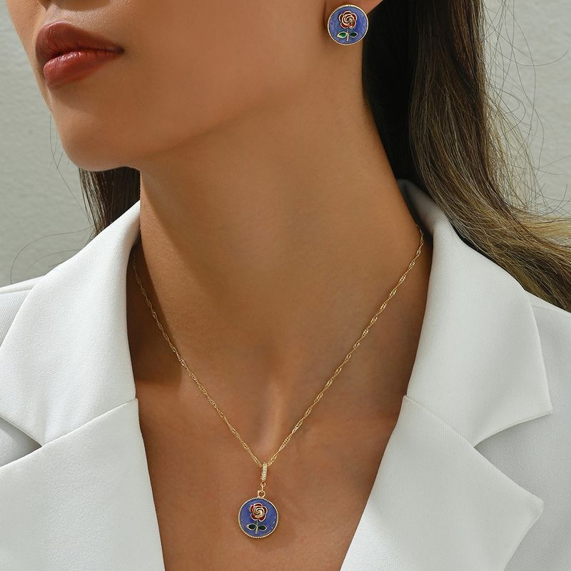 Nuovo set di orecchini da donna con gocce di olio, design semplice con nicchia di rose, collana lunga_voghion.com